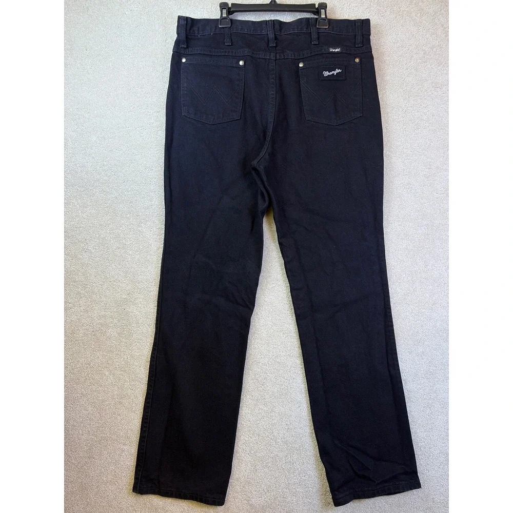 Wrangler Denim Jeans Mens 36x32 Black Straight Leg 100% Cotton Western 10933SEWK